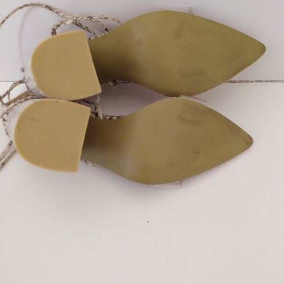 Pretty Little Thing Snake Print Strap Open Point Toe 4 1/4" Chunky Heels sz 5 - Picture 12 of 12